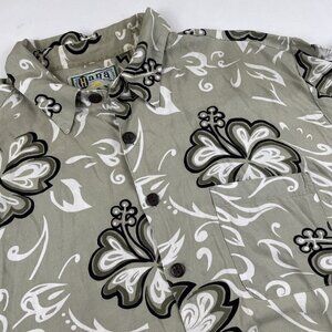 Hana Bay Hawaiian Shirt Mens XL Floral Short Sleeve Button Up Green Rayon Pocket